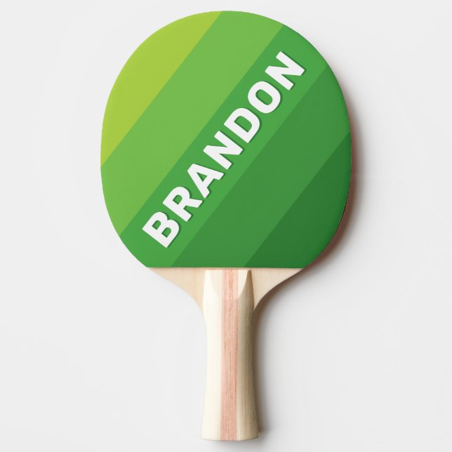 Lily Pad Green Bold Stripes with Name Ping Pong Paddle (Front)