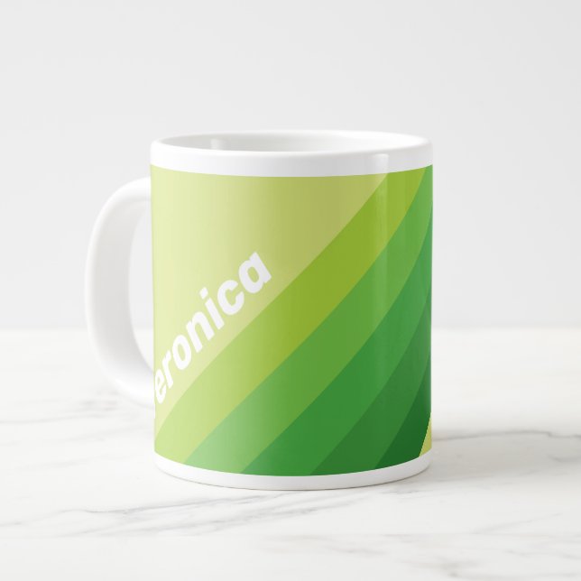 Lily Pad Green Stripes with Name Large Coffee Mug (Front Left)