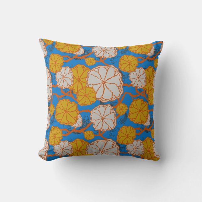 Lily Pad Koi Fish Pattern Throw Pillow (Front)