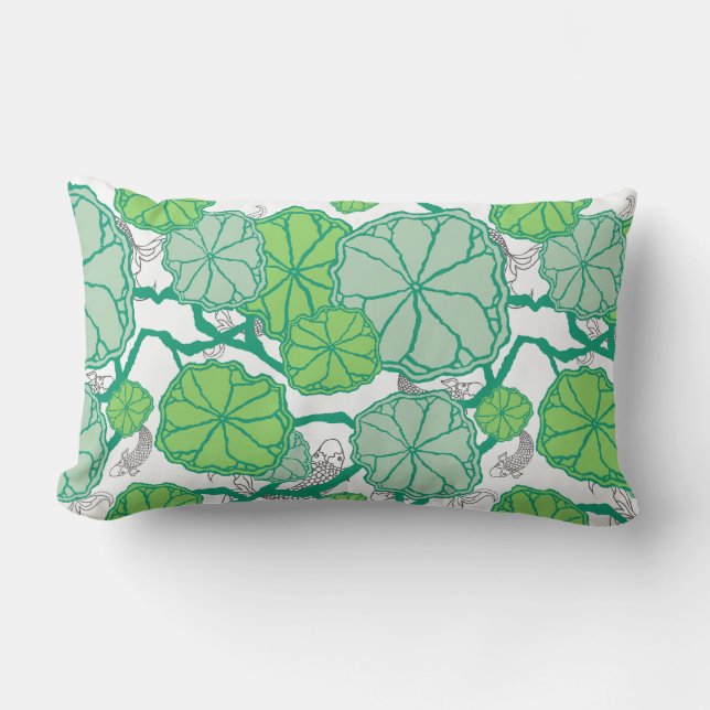 Lily Pad Koi Fish Pattern Throw Pillow (Front)