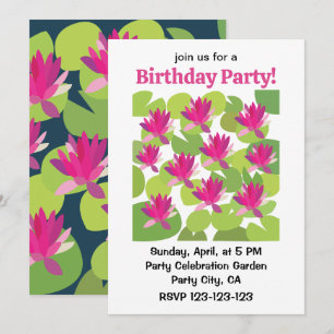 Lily Pad Lilypad Pink Lotus Floral Birthday Party Invitation