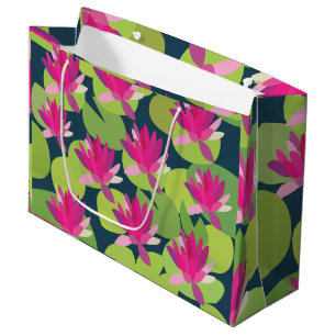Lily Pad Lilypad Pink Lotus Flowers Floral Large Gift Bag