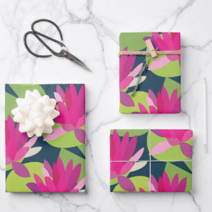 Lily Pad Lilypad Pink Lotus Flowers Floral Wrapping Paper Sheet