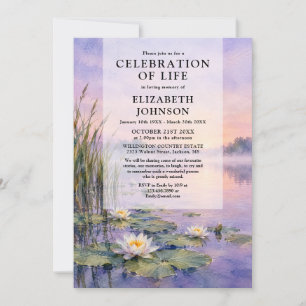 Lily Pad Pond Floral Celebration of Life Funeral Invitation