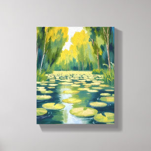 Lily Pad Pond   Green Watercolor Nature Canvas Print
