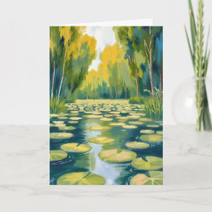 Lily Pad Pond   Green Watercolor Nature Card