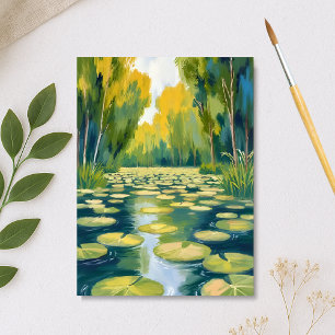 Lily Pad Pond   Green Watercolor Nature Postcard