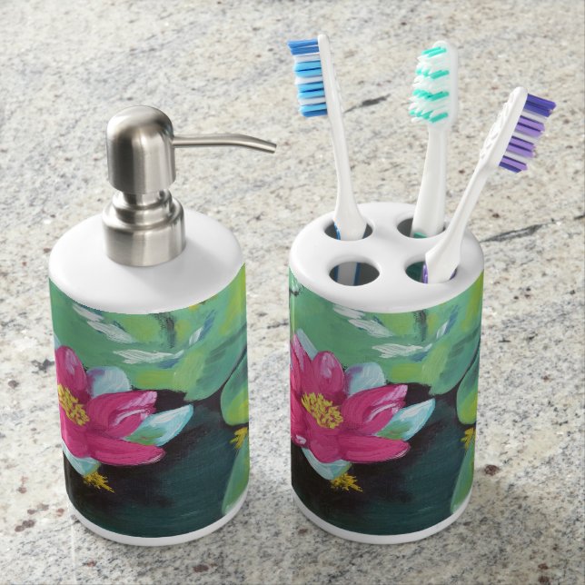 "Lily Pads" Toothbrush Holder and Soap Dispenser (Front)
