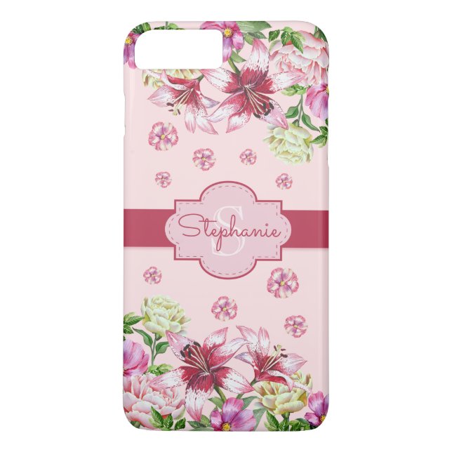Lily Peony Floral Blush Pink Monogram Case-Mate iPhone Case (Back)