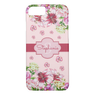 Lily Peony Floral Blush Pink Monogram Case-Mate iPhone Case
