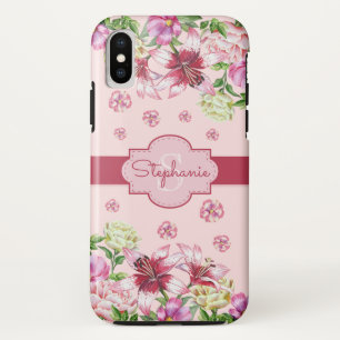 Lily Peony Floral Blush Pink Monogram Case-Mate iPhone Case