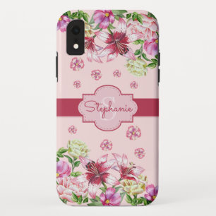 Lily Peony Floral Blush Pink Monogram Case-Mate iPhone Case