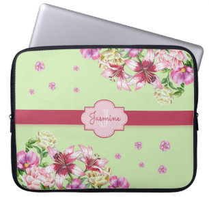 Lily & Peony Floral Mint Green Laptop Sleeve