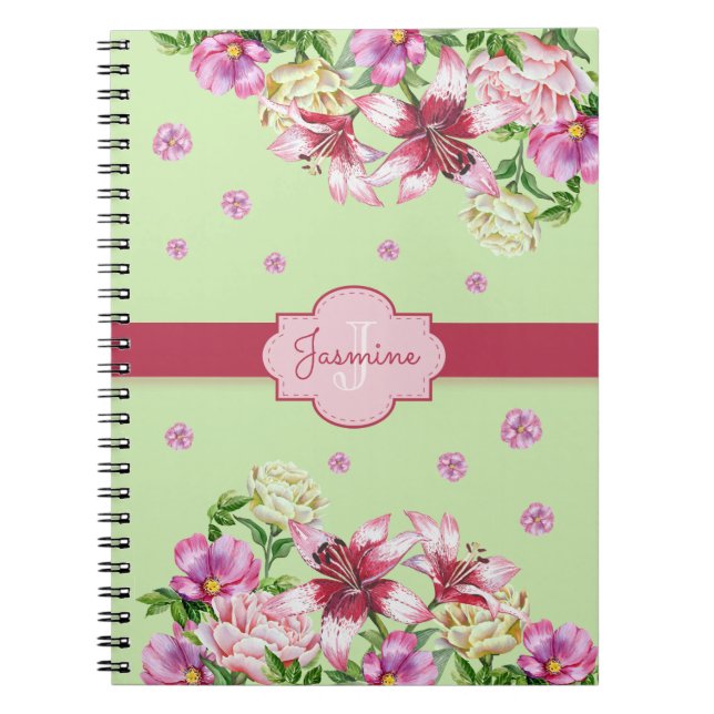 Lily & Peony Floral Mint Notebook (Front)