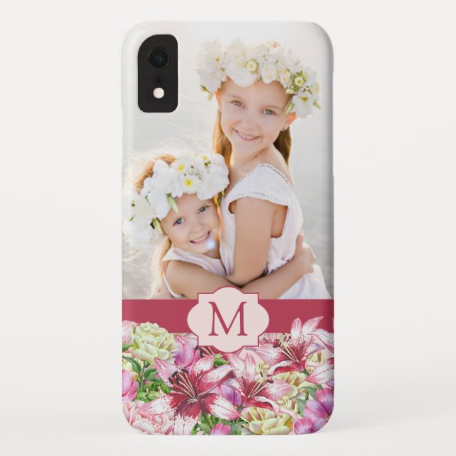 Lily Peony Floral Monogram Photo Case-Mate iPhone Case (Back)