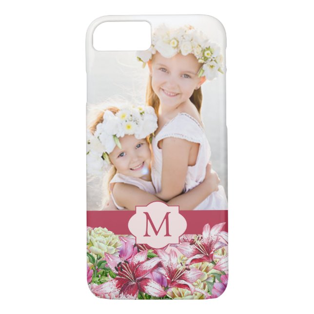Lily Peony Floral Monogram Photo Case-Mate iPhone Case (Back)