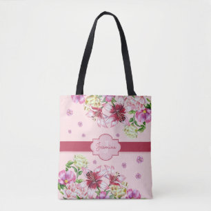 Lily & Peony Floral Pink Tote Bag
