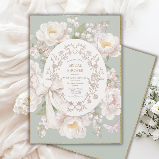 Lily Peony Floral Vintage Bridal Shower Invitation (Creator Uploaded)