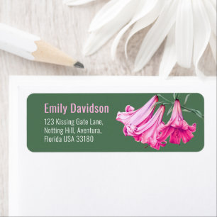 Lily pink floral art green wedding return address