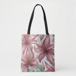Lily Pink Watercolor Flowers Tote Bag