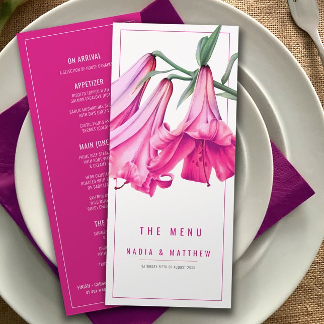 Lily pink watercolor wedding menu (Creator Uploaded)