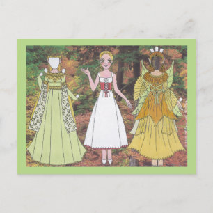 Lily Plays a Woodland Elf Paper Doll Postcard