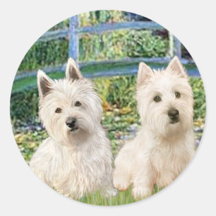 Lily Pond Bridge - Westies (two) Classic Round Sticker