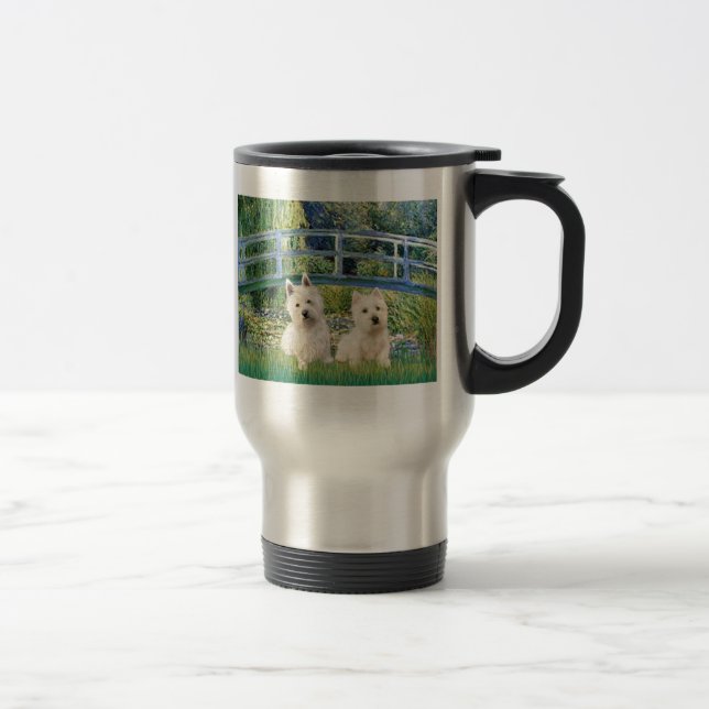 Lily Pond Bridge - Westies (two) Travel Mug (Right)