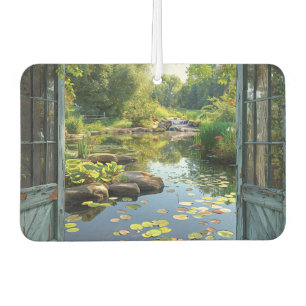 Lily Pond Window Rocks Flowers Plants Waterfall Car Air Freshener