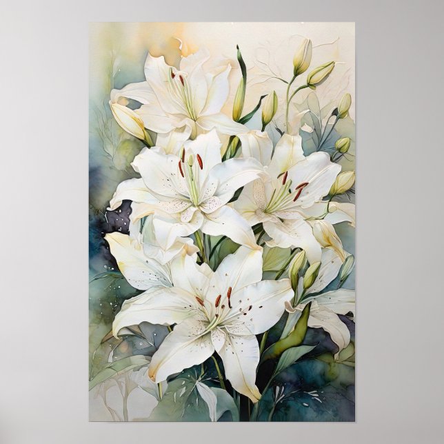 Lily’s Embrace - Watercolor Flowers - Floral Art Poster (Front)