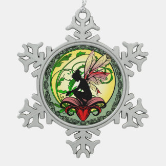Lily Shadow Fairy Snowflake Pewter Christmas Ornament