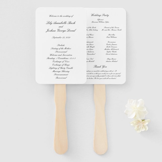 Lily Simple Classic Elegant Wedding Program Hand Fan (Front and Back)
