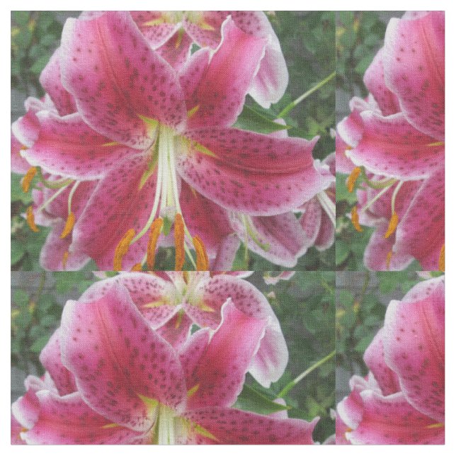 Lily Stargazer Purple Flower Fabric (Close Up)