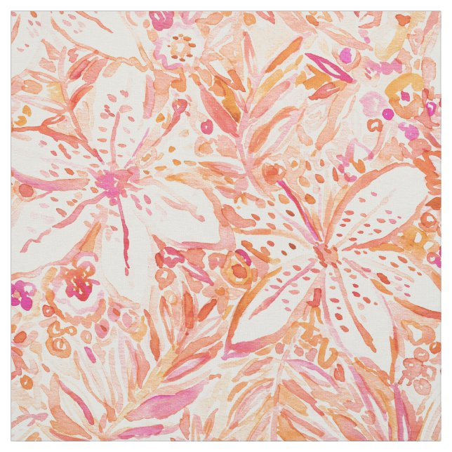 LILY SUNSET Beachy Peach Tropical Floral Fabric (Swatch)
