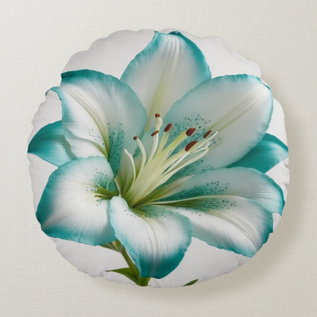 lily turquoise-white flower throw pillow (Front)