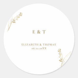 Lily Valley Floral Sketch Faux Gold Simple Wedding Classic Round Sticker