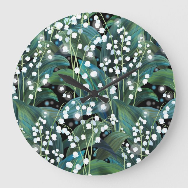 Lily Valley Seamless Pattern Background Large Clock (Front)
