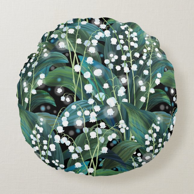 Lily Valley Seamless Pattern Background Round Cushion (Front)