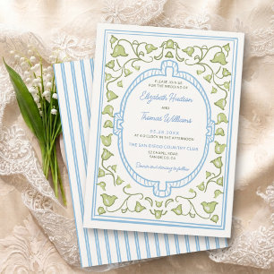 Lily Valley Vintage Nouveau Blue Green Wedding Invitation