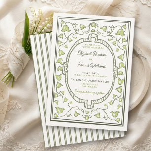 Lily Valley Vintage Nouveau Olive Green Wedding Invitation