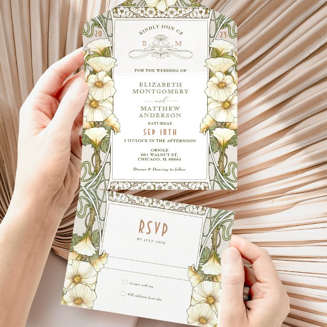 Lily Vintage Wedding All in One Invitation Mucha (Creator Uploaded)