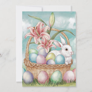 Lily Watercolor & Pastel Eggs with Bunny  Holiday Card