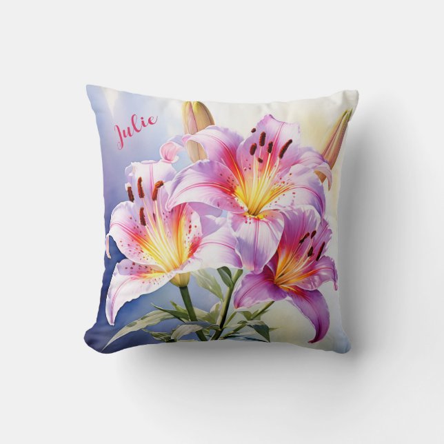 Lily Watercolor Personalised  Cushion (Front)
