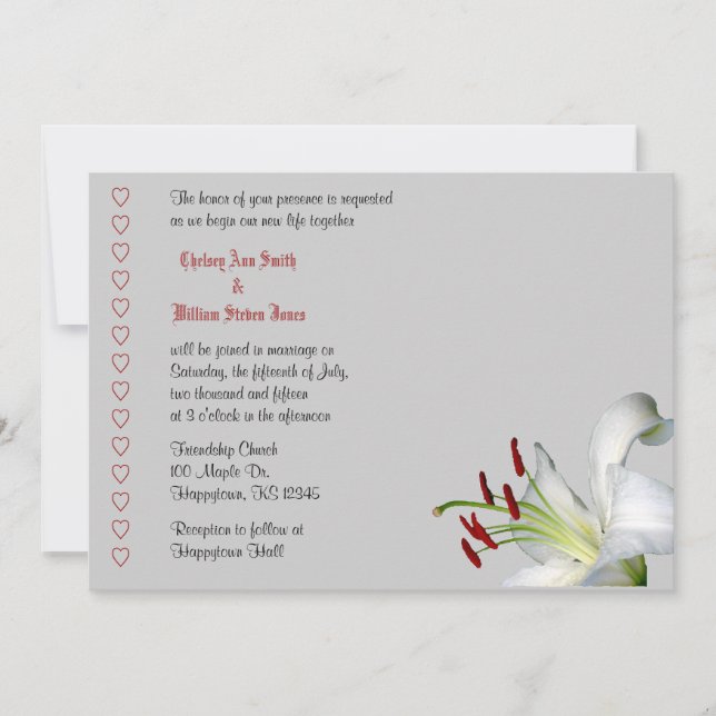 Lily, White and Red Wedding Invitations (Front)