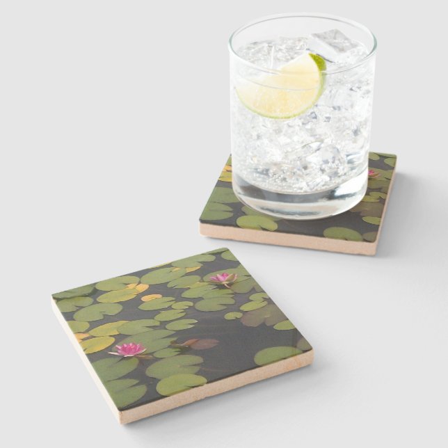 Lilypad Pond Painting Monet Stone Coaster (Side)