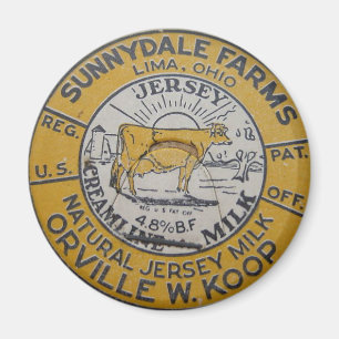 Lima Ohio Sunnydale Farms Milk Bottle Cap Cow Koop Magnet