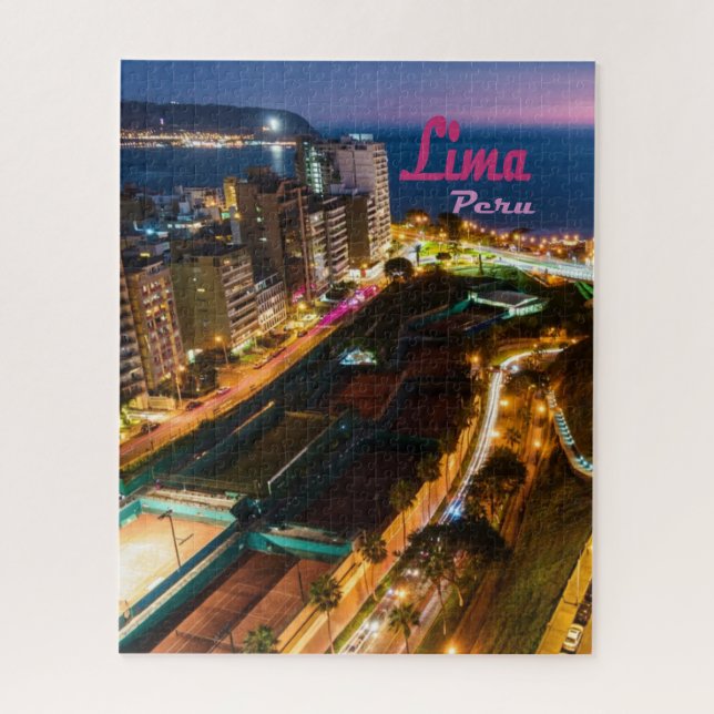 Lima Peru Capital Pacific Coast City Lights Night Jigsaw Puzzle (Vertical)