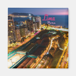 Lima Peru Capital Pacific Coast City Lights Night Magnet