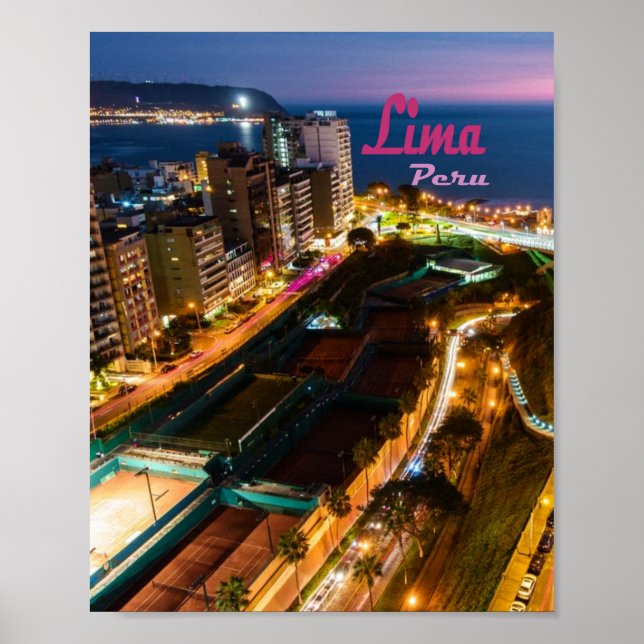 Lima Peru Capital Pacific Coast City Lights Night Poster (Front)