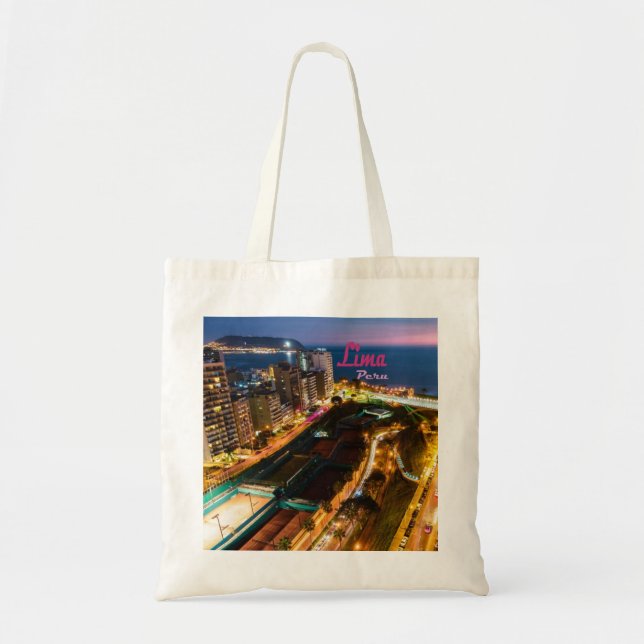 Lima Peru Capital Pacific Coast City Lights Night Tote Bag (Front)